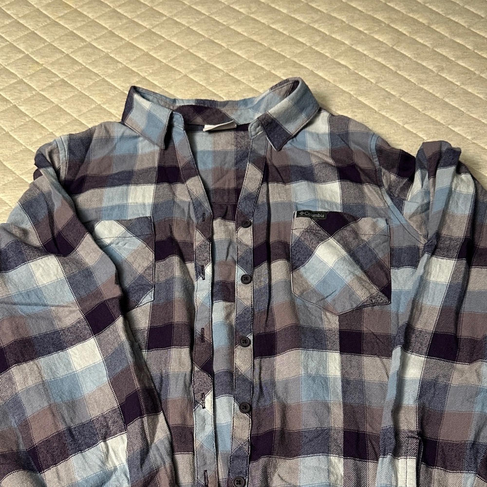 Columbia Blue and Black Plaid Button-Down Shirt